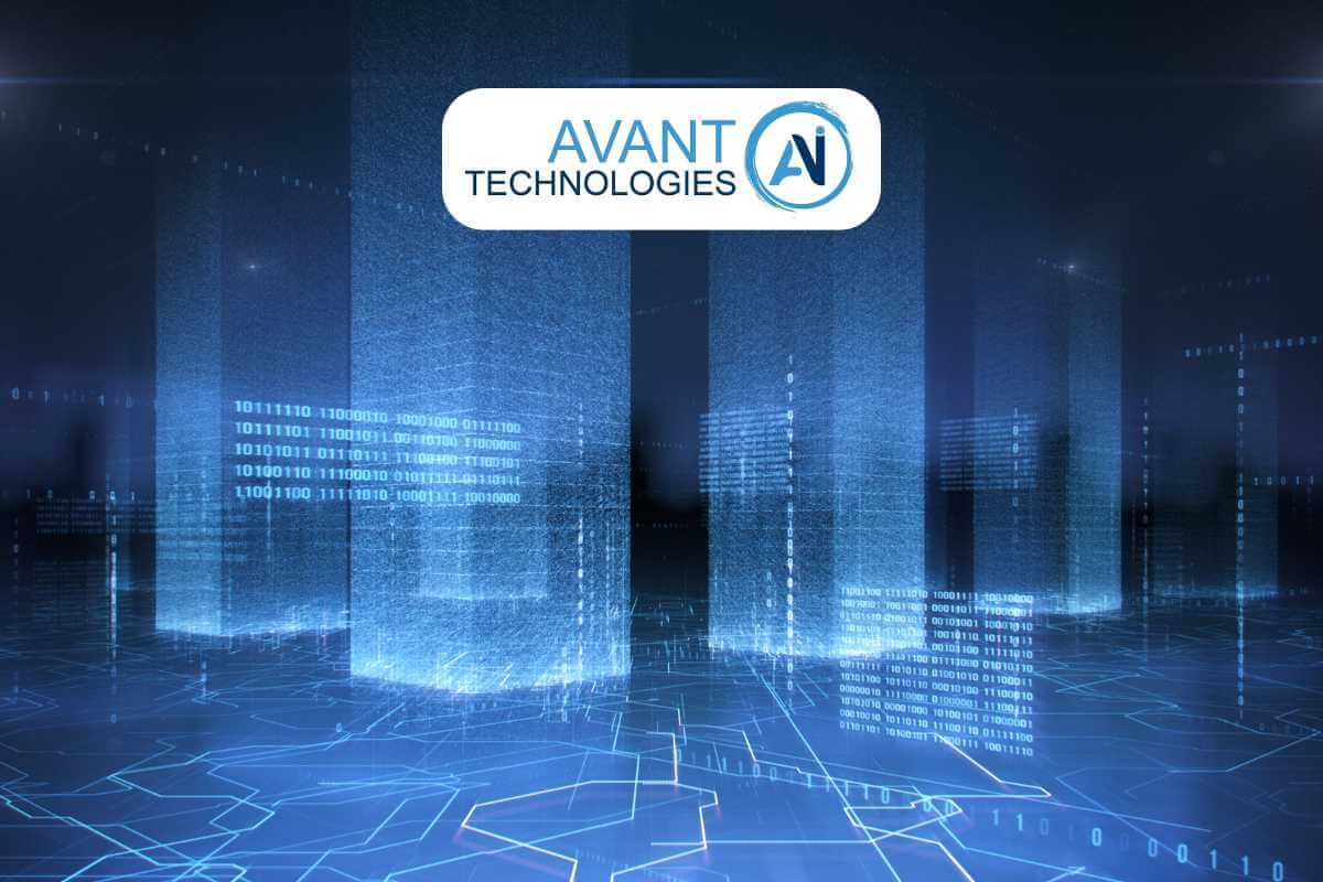 Avant Technologies logo with digital background.