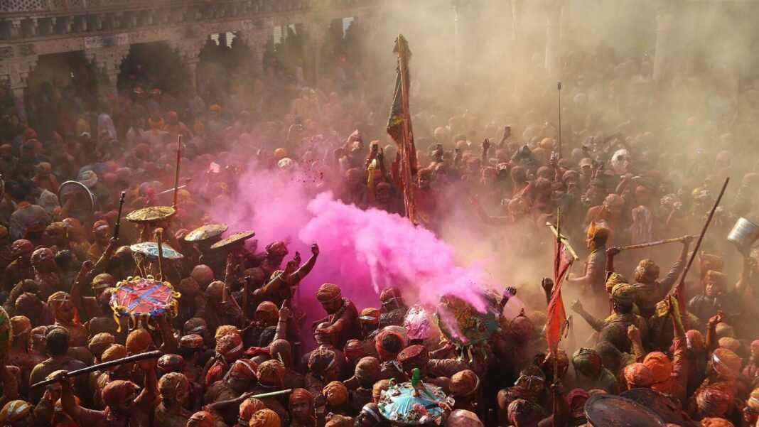 Colorful Holi Festival celebration with vibrant powders.