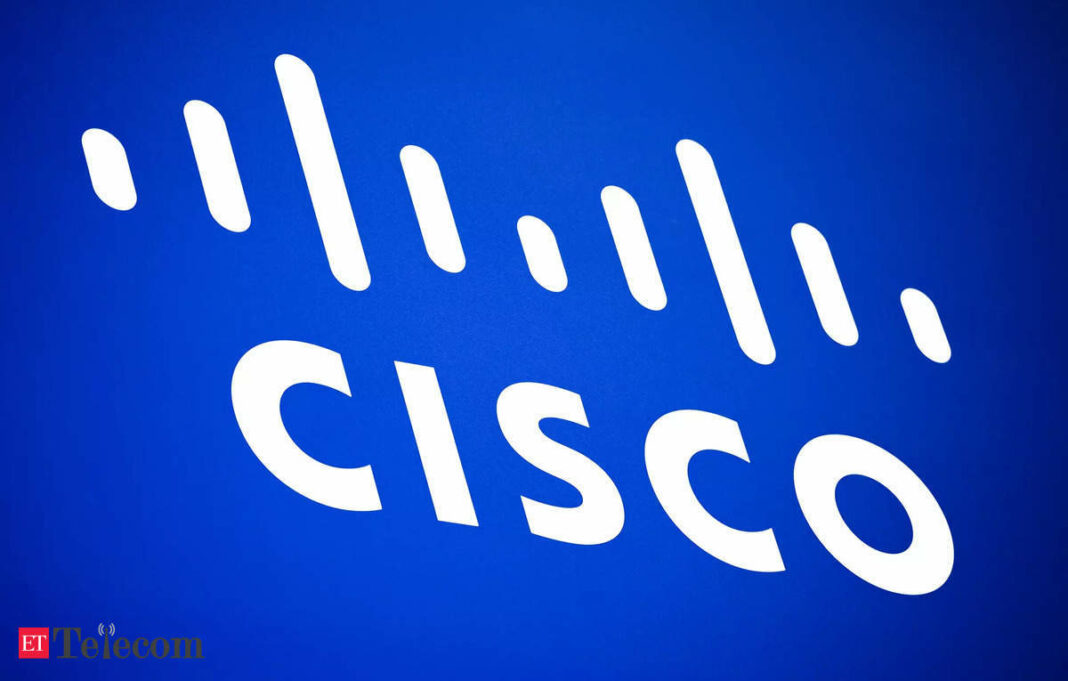 Cisco logo on blue background.