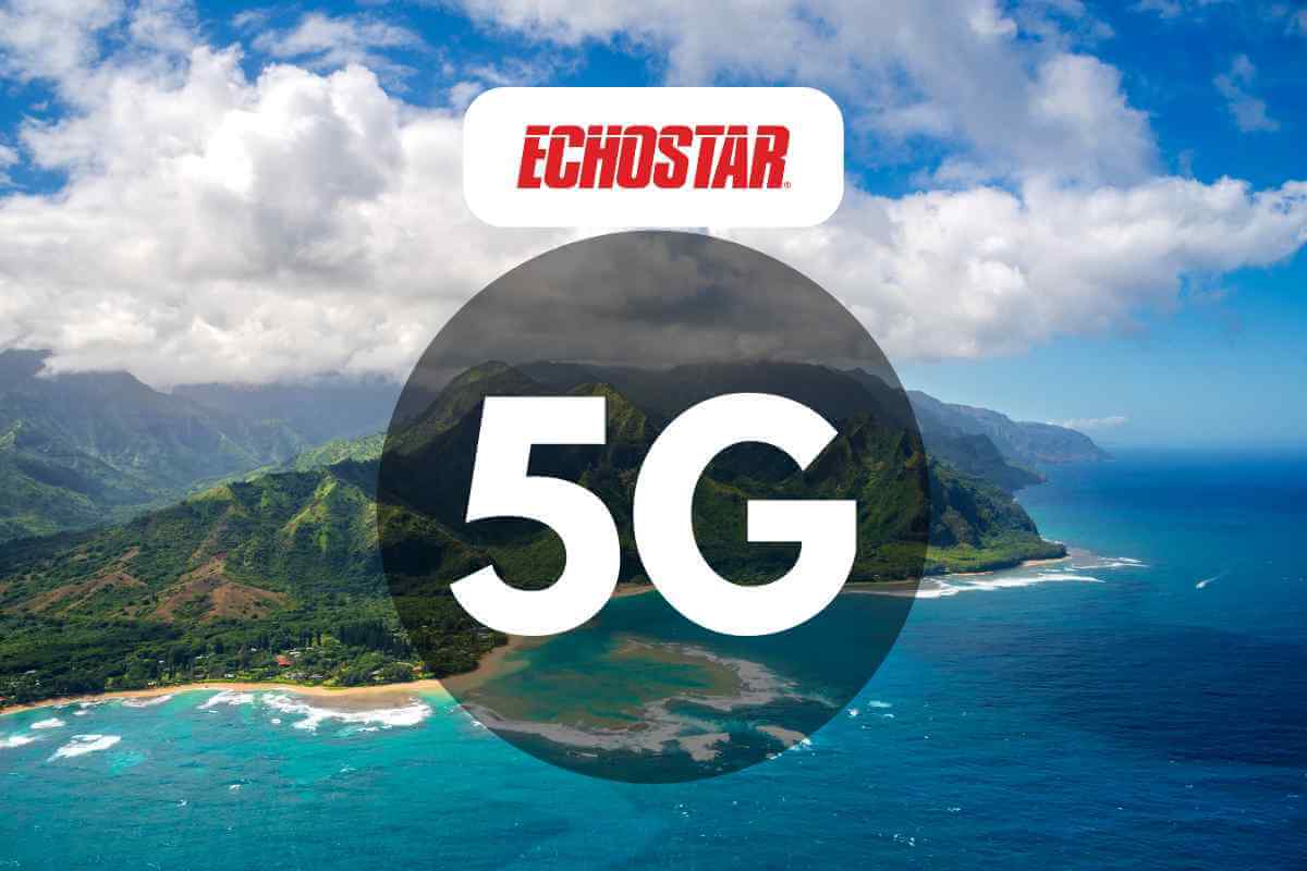 5G technology logo over scenic coastal landscape.