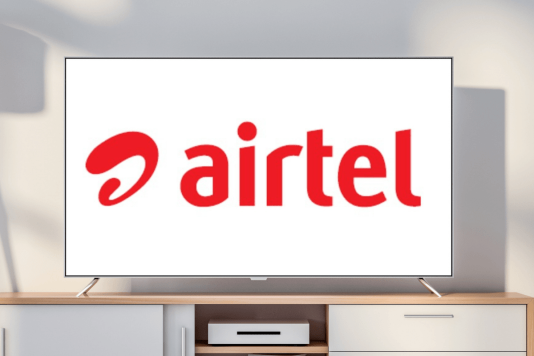 Airtel logo displayed on modern television screen.