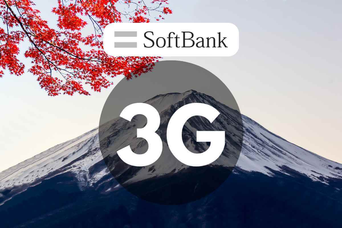 SoftBank 3G service advertisement with mountain backdrop.