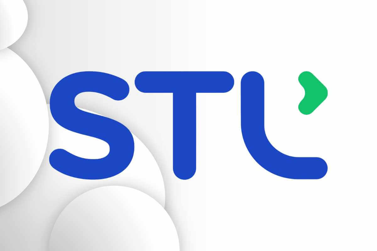 STL text logo with abstract white shapes background