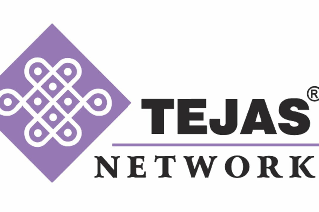 Tejas Network company logo with purple geometrical design.