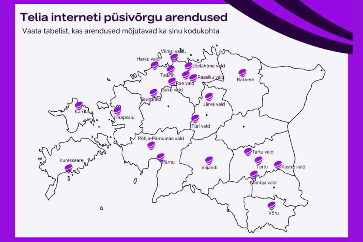 Map of Telia network improvements in Estonia.