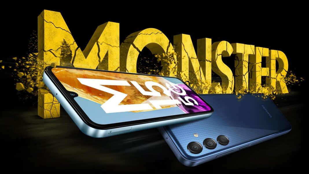 Smartphone with dynamic "Monster" graphics exploding in background.