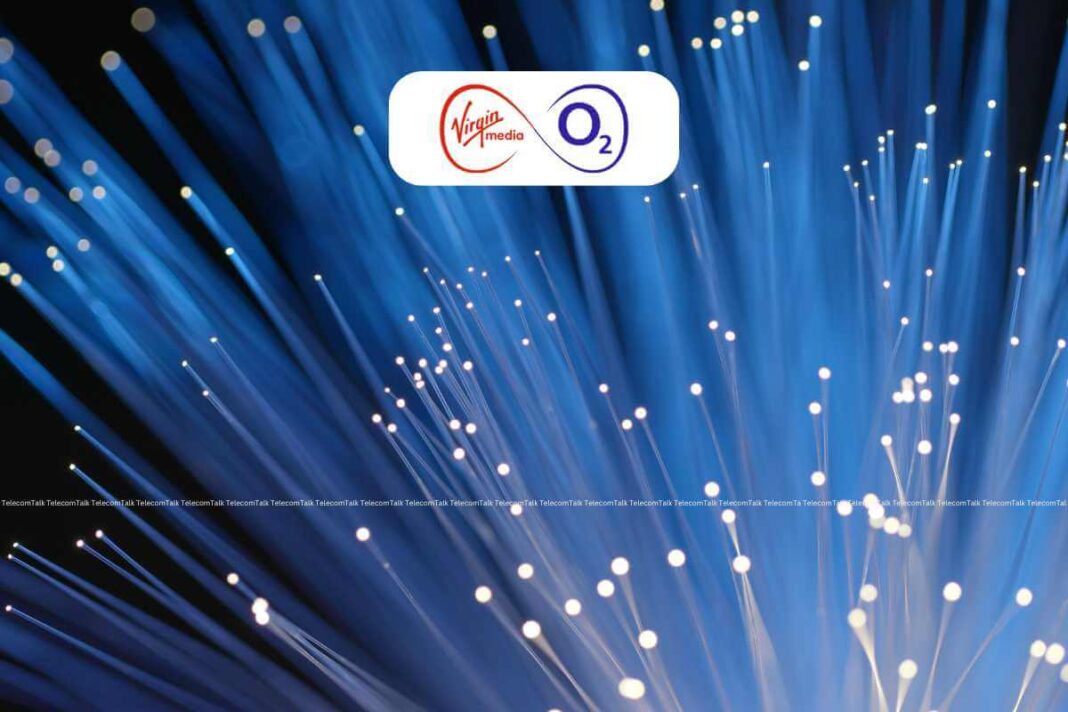 Fiber optic cables with Virgin Media O2 logo.
