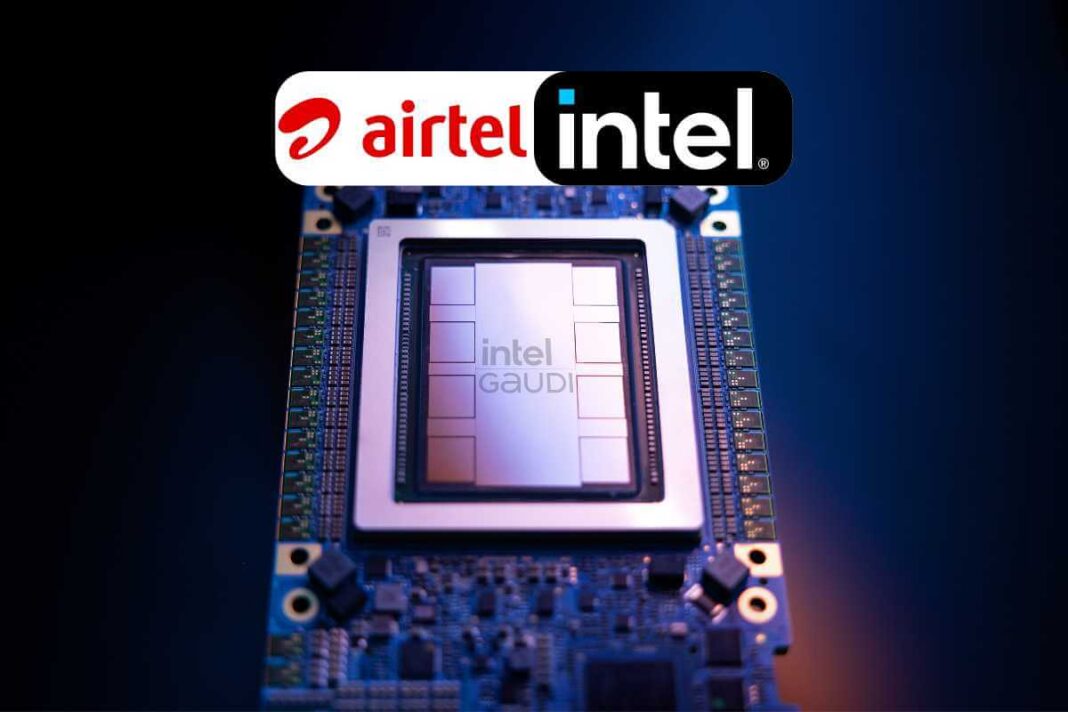 Intel Gaudi AI processor with Airtel logo.