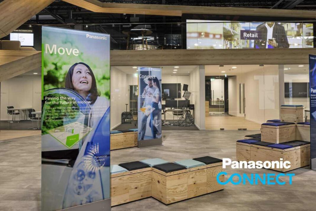 Panasonic showroom interior with digital displays and branding.