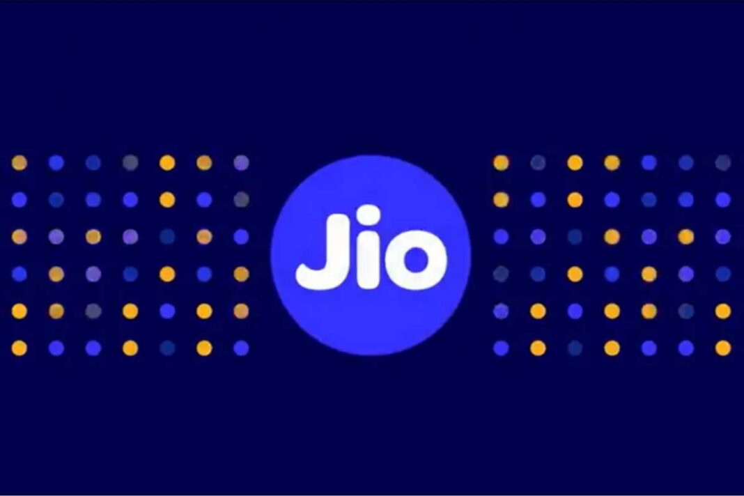 Jio logo on a blue dotted background