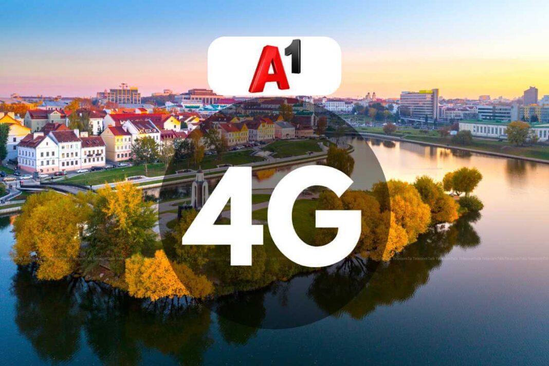 Aerial view of a riverside town with 4G coverage icon.