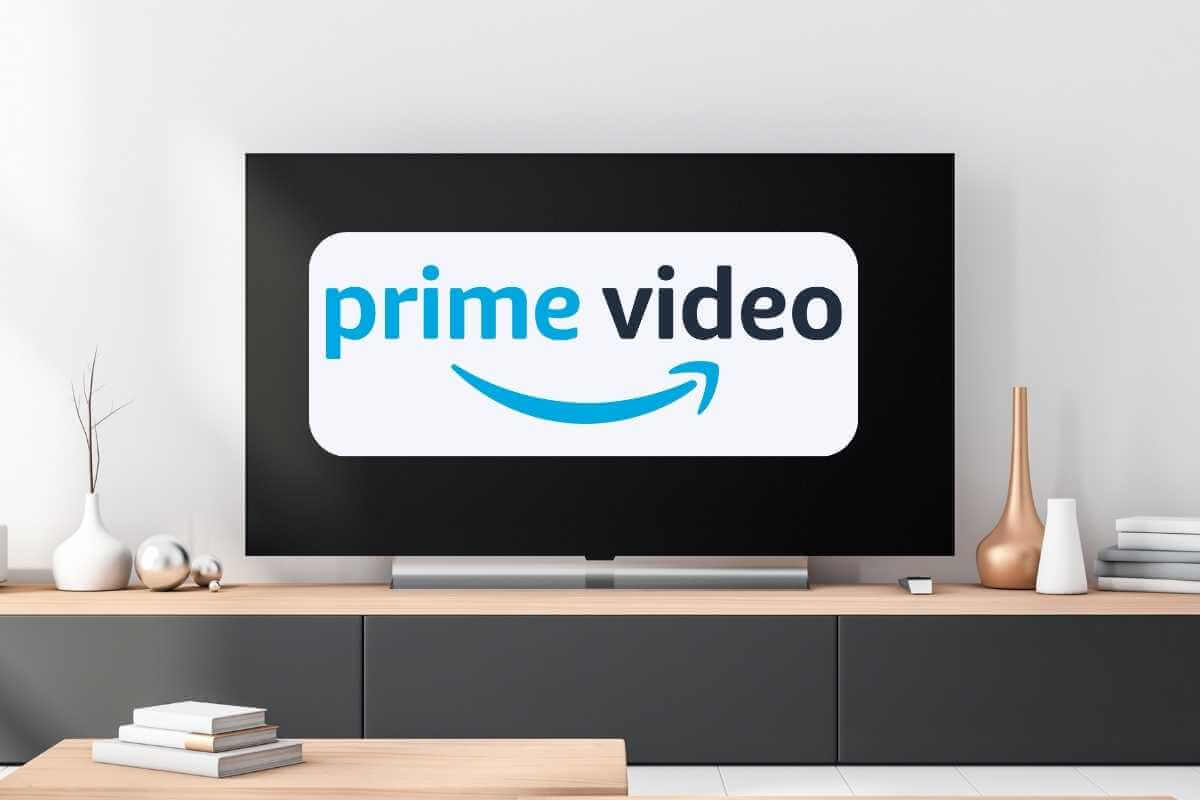Prime Video logo on modern TV in living room.