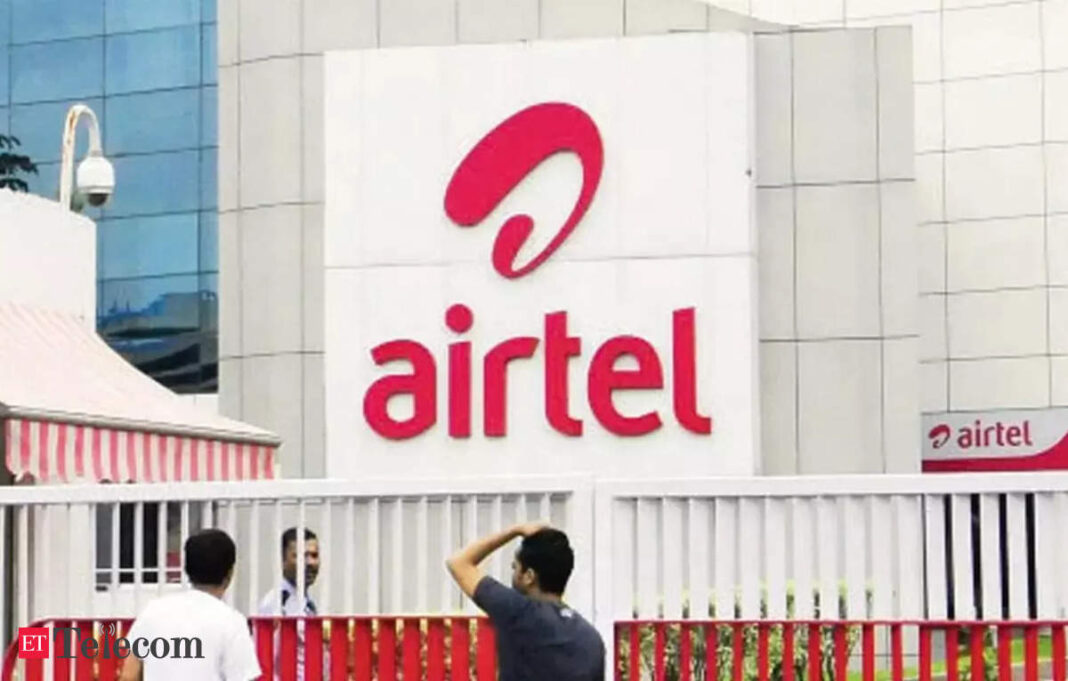 Airtel company signboard in front of office building.