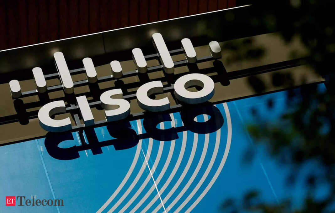 Cisco logo on building facade.