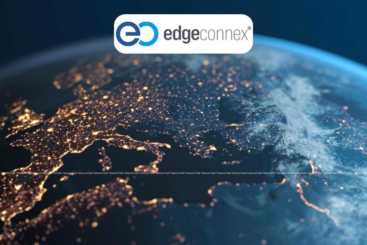 EdgeConneX logo over illuminated global network grid.