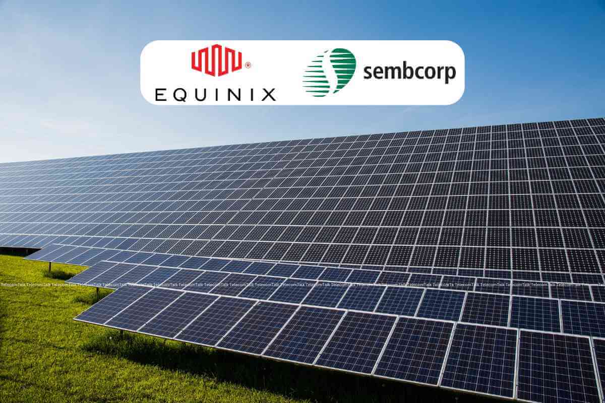 Solar panels with Equinix and Sembcorp logos.
