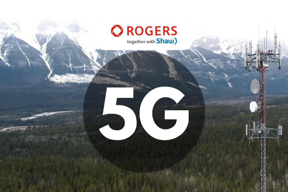 5G network tower with mountains in background.