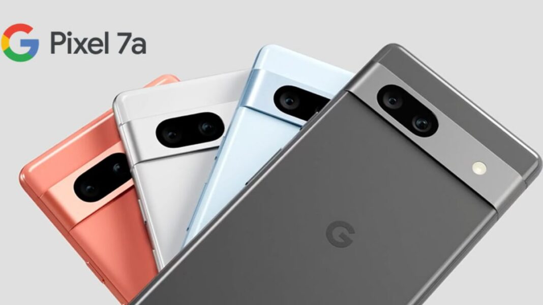 Google Pixel 7a smartphones in various colors.