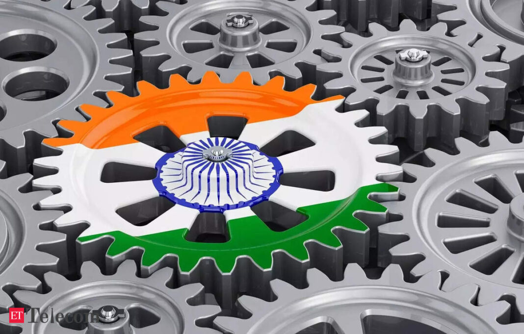 Gears with Indian flag colors integrated.
