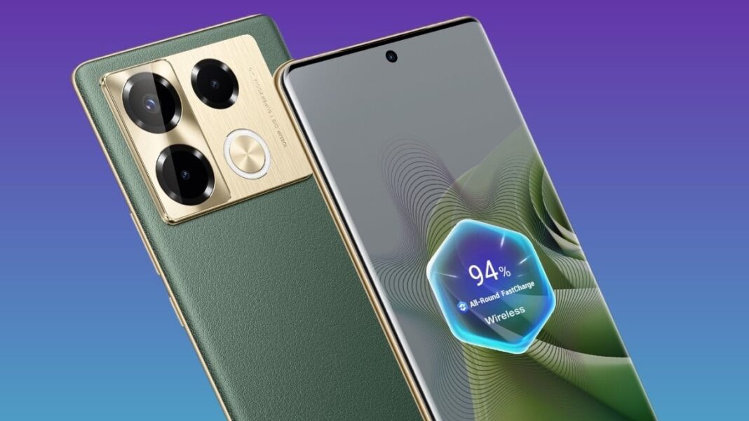 Gold and green smartphone with wireless charging feature