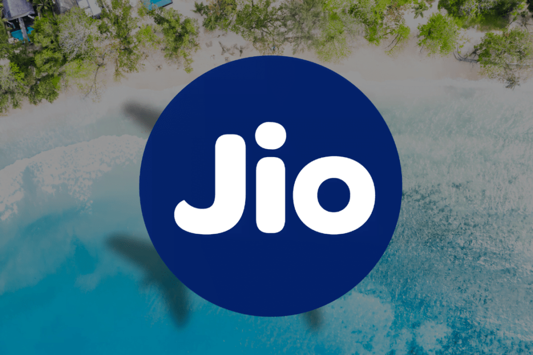 Jio logo aerial beach view.