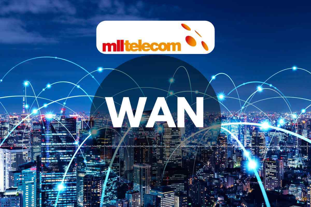 Militelecom WAN services over cityscape at night.