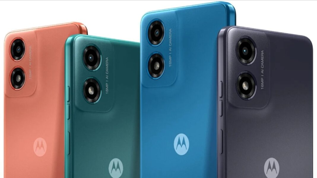 Assorted Motorola smartphones with triple camera design.