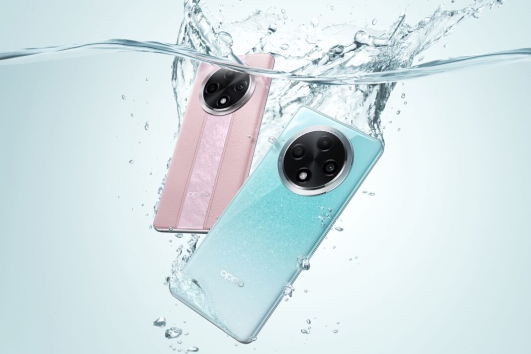 Waterproof smartphones plunging into water.