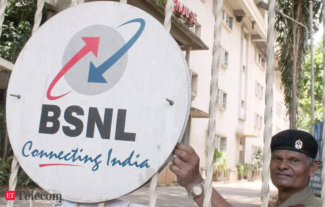 Man holding BSNL sign, "Connecting India" slogan visible.