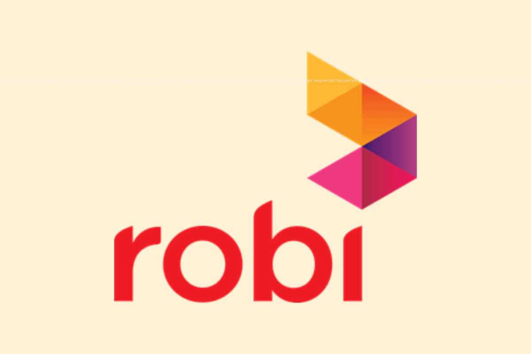 Colorful geometric corporate logo with "robi" text.
