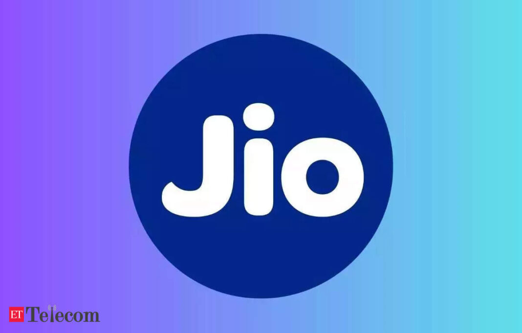 Jio logo on gradient blue background.