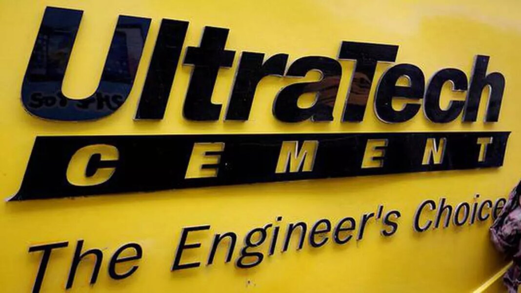 UltraTech Cement logo on yellow background.