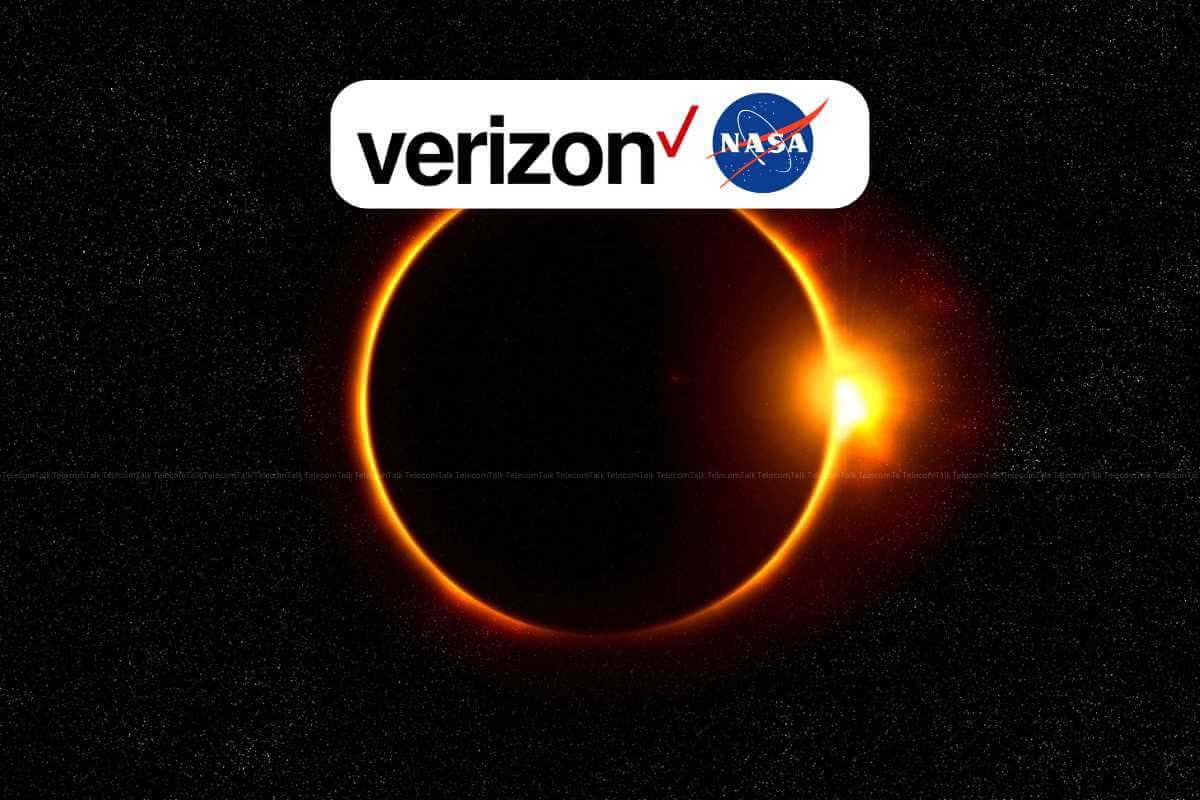 Solar eclipse with Verizon and NASA logos.