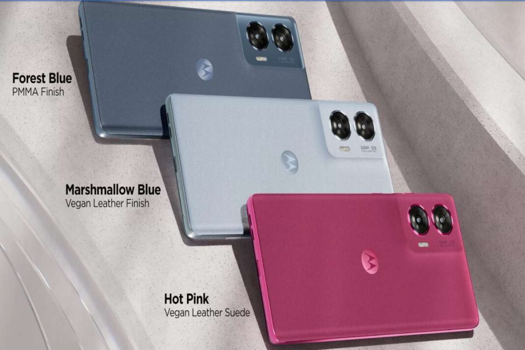 Three smartphones with different finishes and colors.