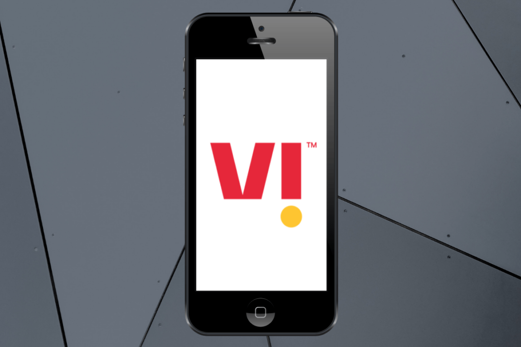 Smartphone displaying stylized red 'VI' logo.