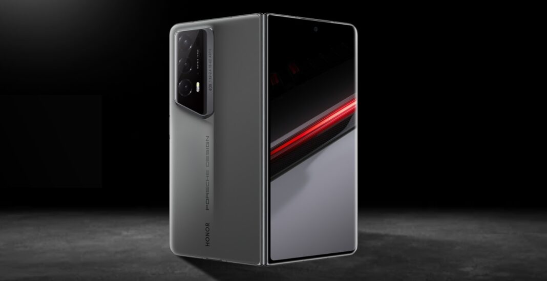 Luxury smartphone with sleek design and red accent detail.