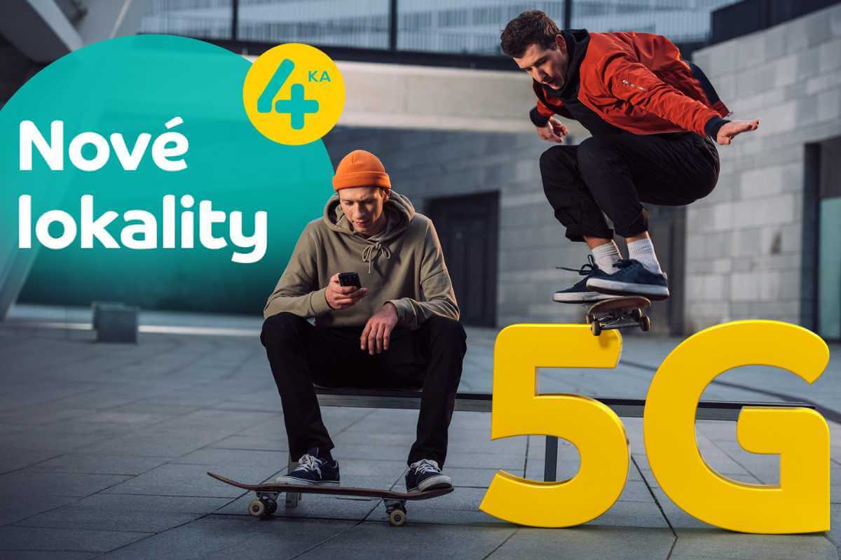Young men with skateboard promoting 5G connectivity.