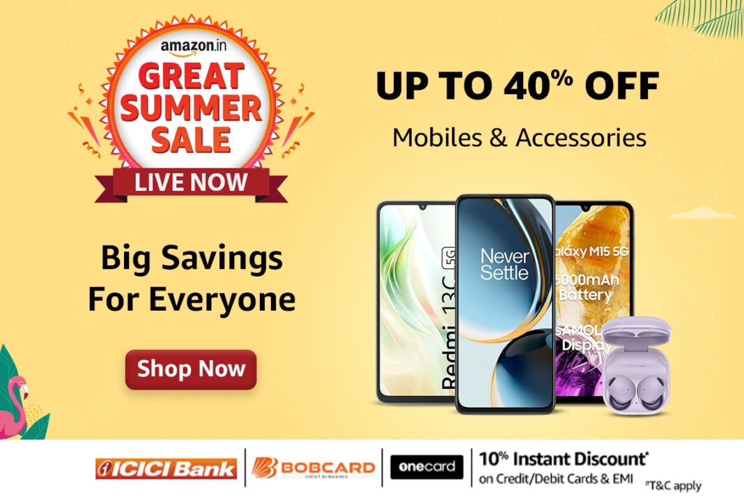 Amazon sale ad for mobiles with discount offer.