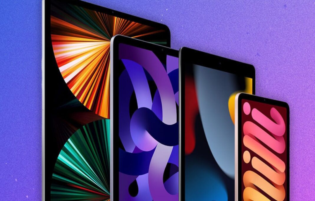 Variety of colorful tablet screens displayed in a row.