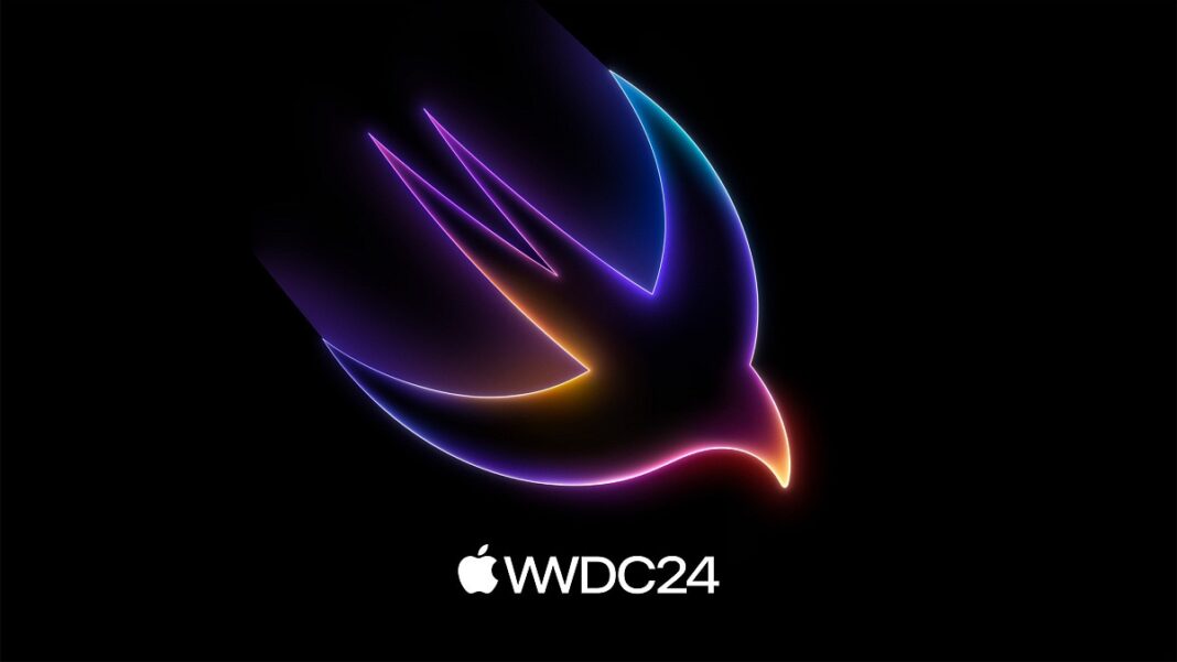 Neon glowing bird silhouette with "WWDC24" logo.