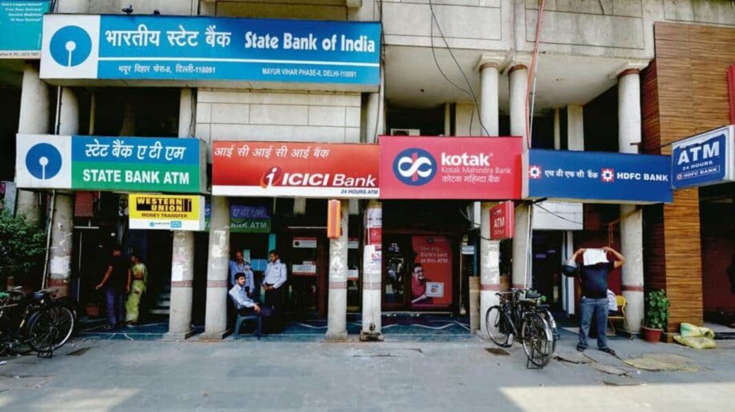 Indian banks' ATMs in a row.