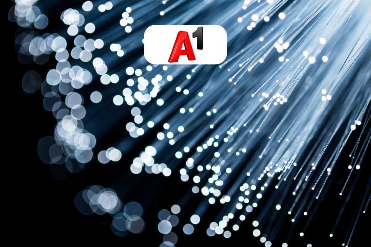 Fiber optic cables with glowing bokeh and 'A1' sign.
