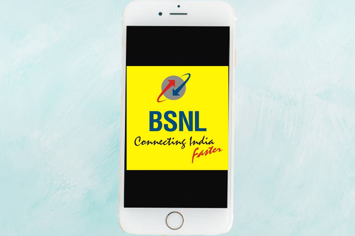 Smartphone displaying BSNL logo and slogan.