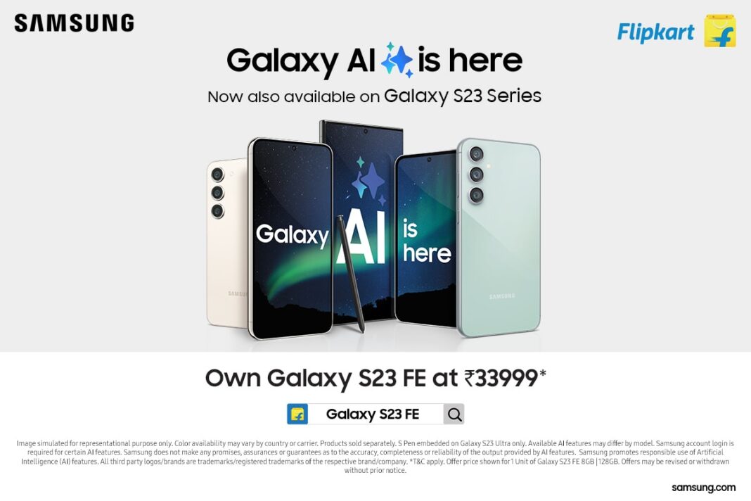 Samsung Galaxy AI smartphones advertisement with pricing.