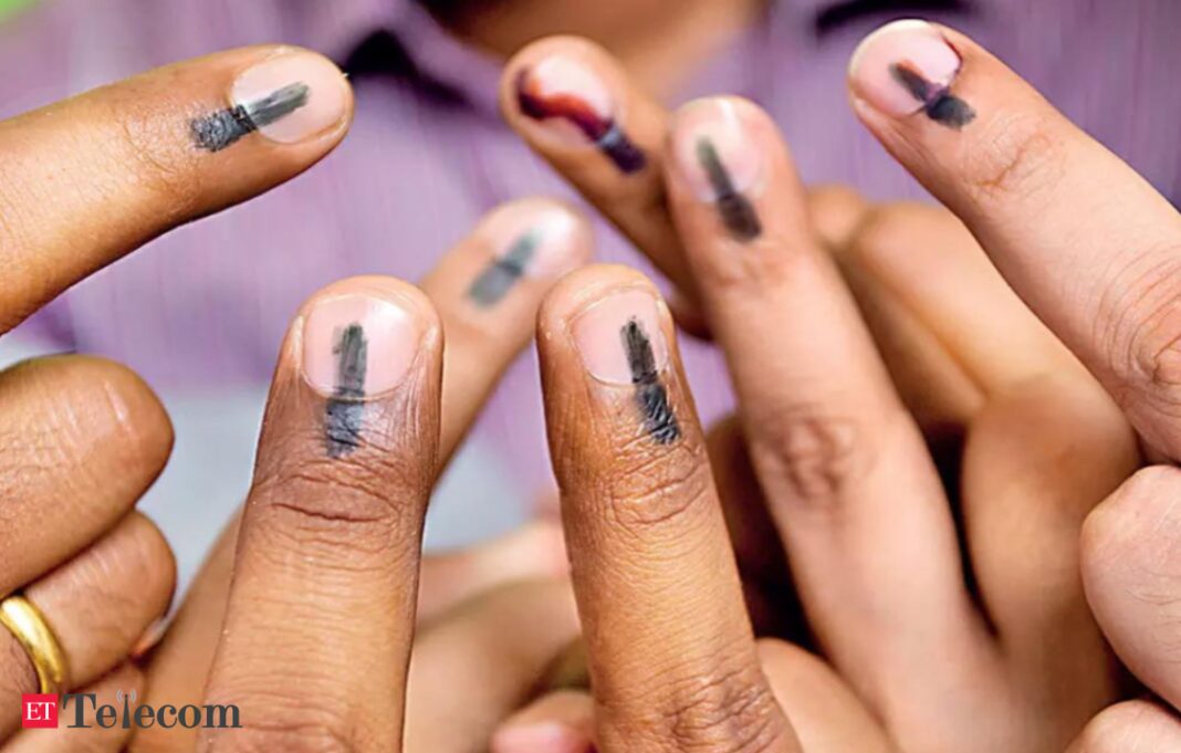 Inked fingers after voting in election