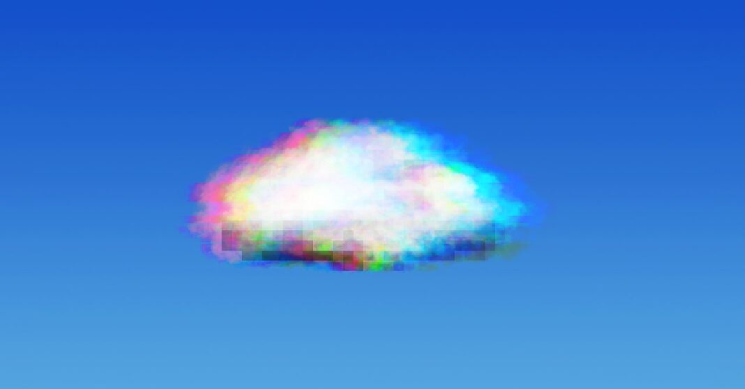 Abstract colorful pixelated cloud on blue sky