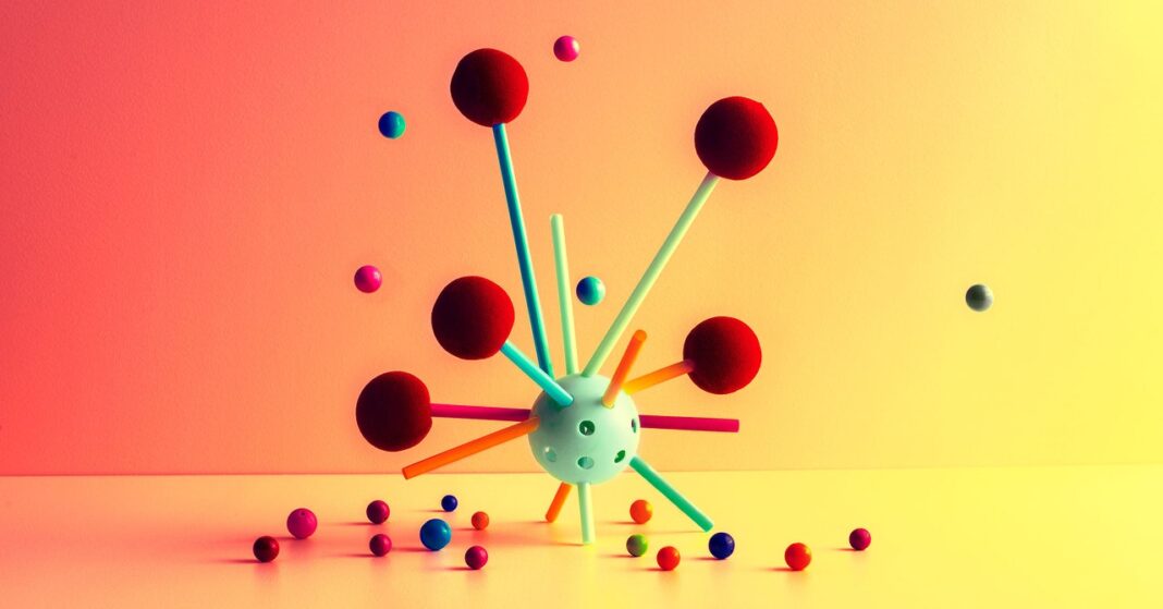 Colorful 3D-rendered molecule structure on gradient background.