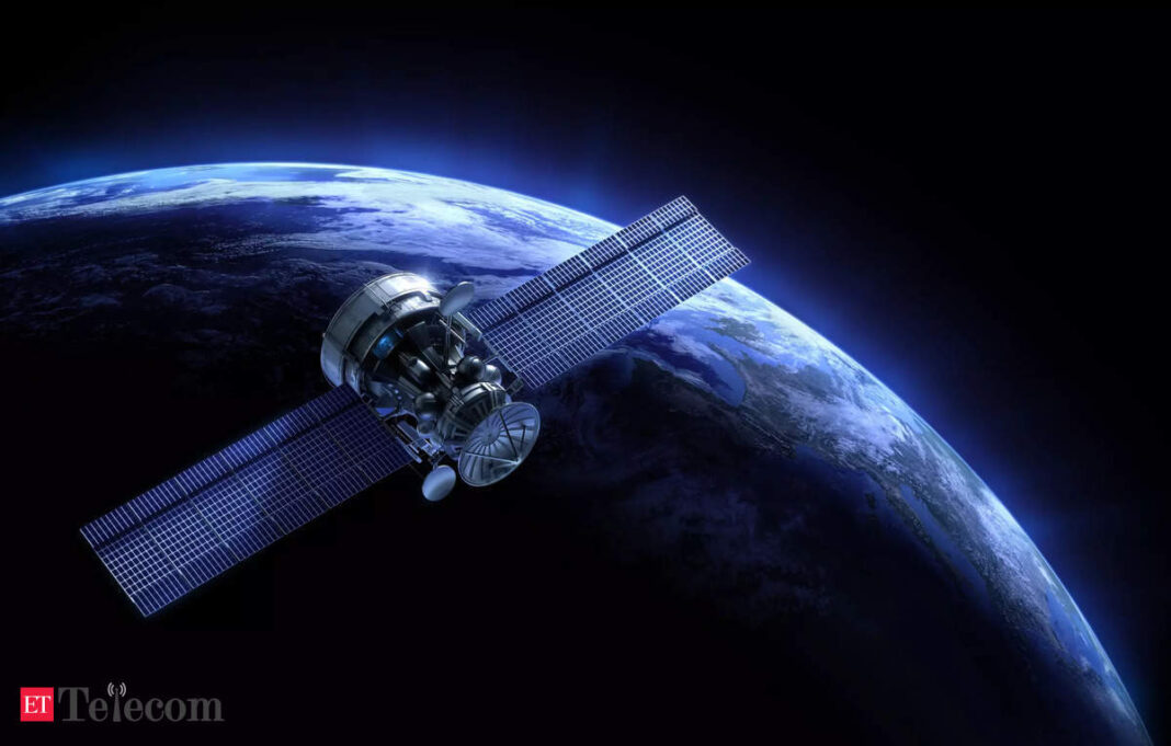 Satellite orbiting Earth in space