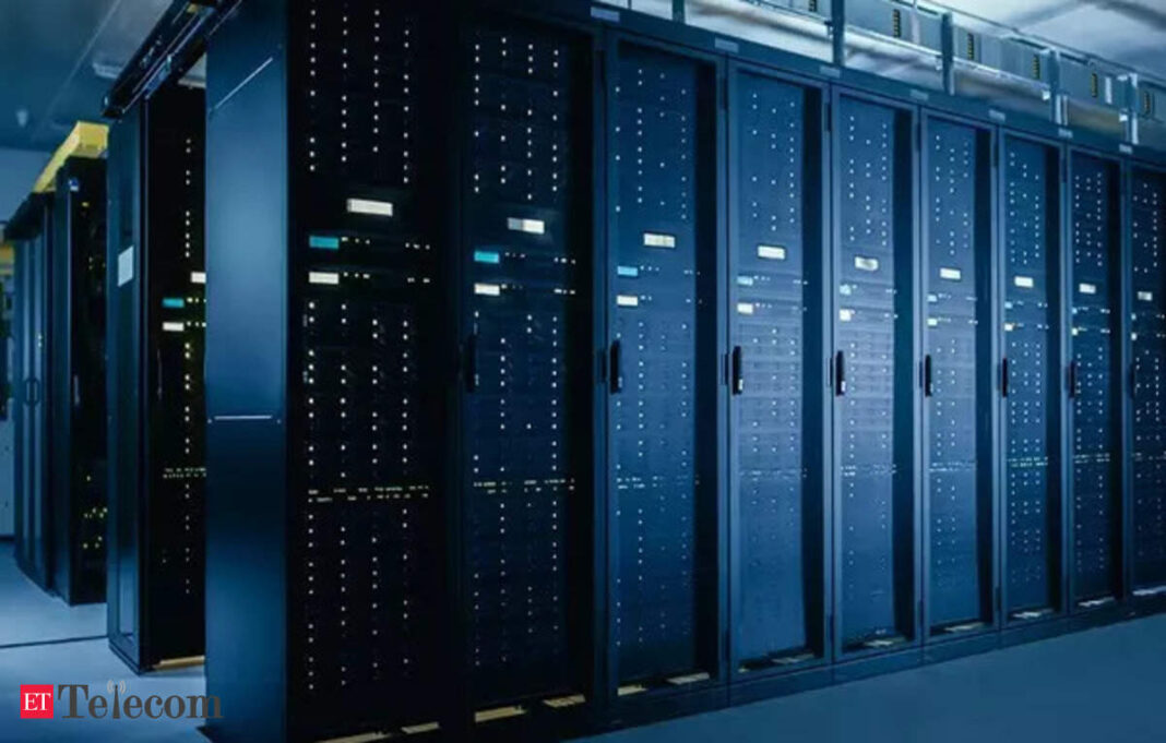 Modern data center server room racks