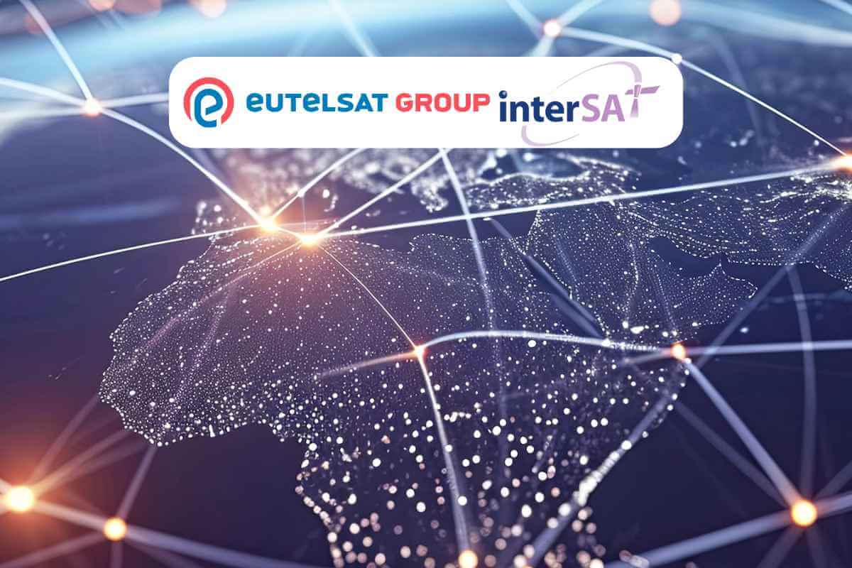 Eutelsat Group, InterSAT logos over global network graphic.